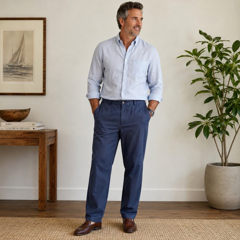 L.L Bean blue cotton natural fit dress pants Size 40 Classic